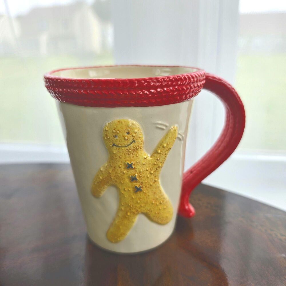 Vintage Russ Berrie & Co. Christmas Mug | 3D Gingerbread Man, Knit Rim